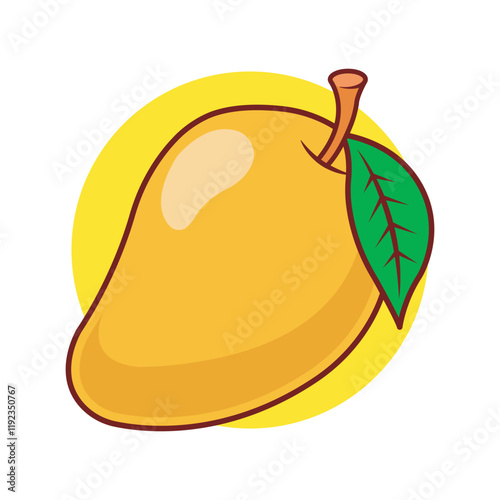 fresh and whole sweet mango. Flat style mango fruit in summer hand drawn isolated for design. Vector illustration