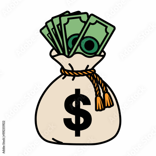 Money Bag with Cash Illustration