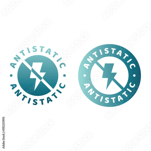 Antistatic colorful vector label. Anti-static spray or material icon.