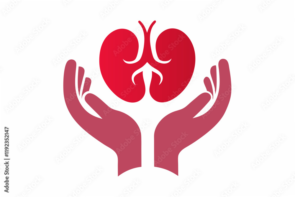Obraz premium Hands with human kidneys symbol vector art illustration.