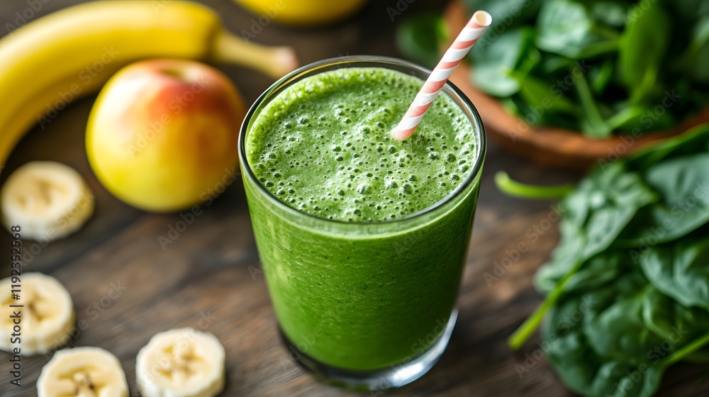 Green smoothie with banana apple and spinach ingredients Green smoothie with banana apple and spinach ingredients