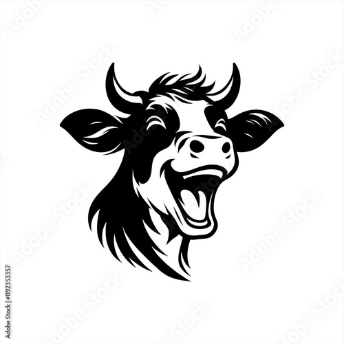 silhouette illustration logo of laughing cow head	
