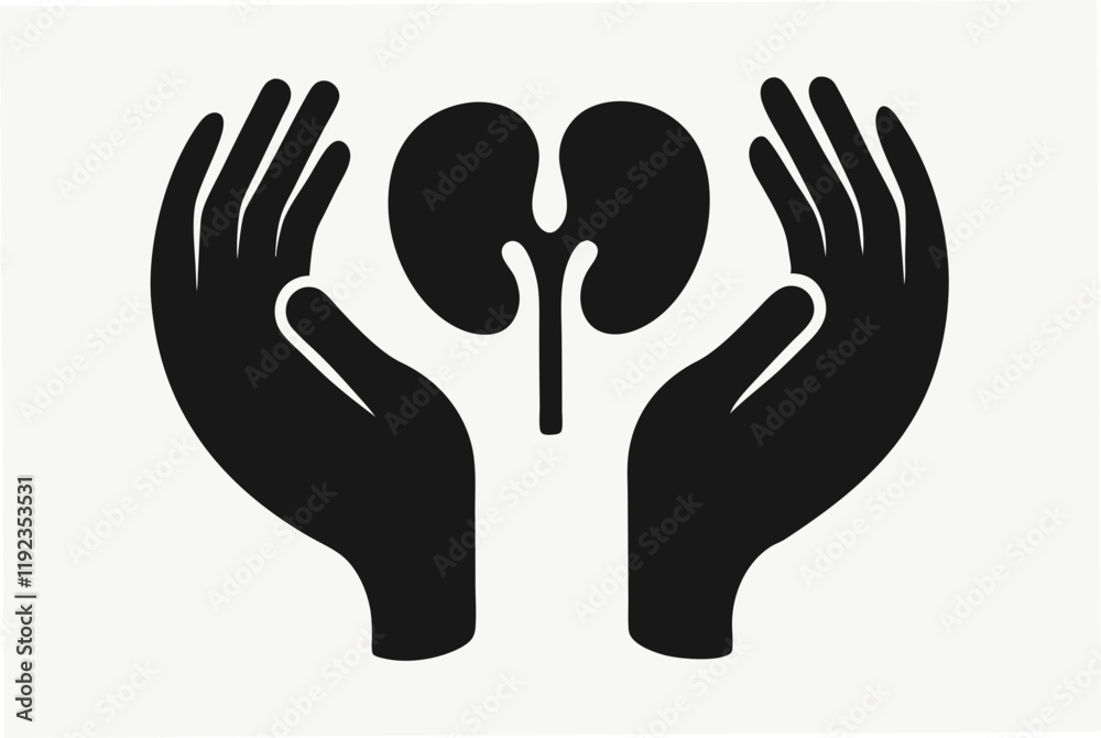 Obraz premium Hands with human kidneys symbol silhouette black vector art illustration.