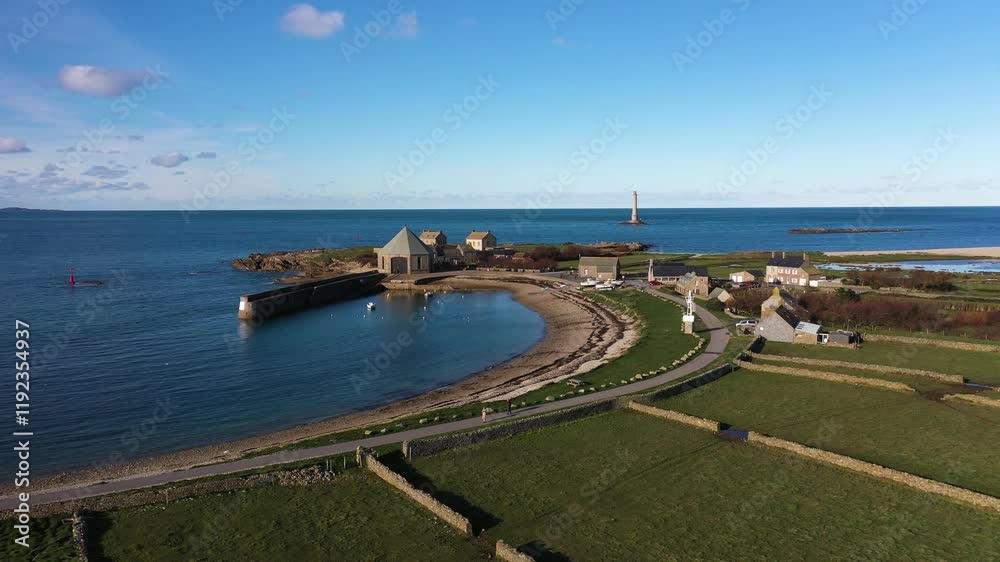 Beautiful aerial shot of the goury's port in Normandy Beautiful aerial shot of the goury's port in Normandy