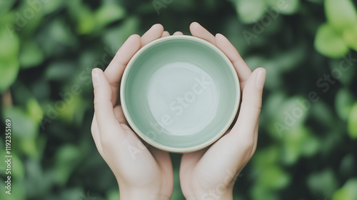 Empty Green Bowl Held by Ha...