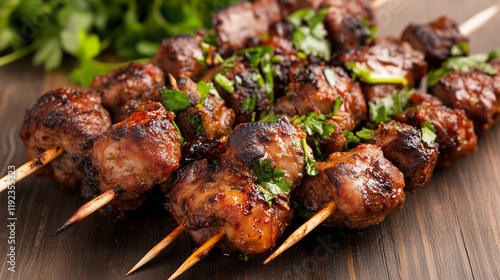 Grilled Meat Skewers: A clo...