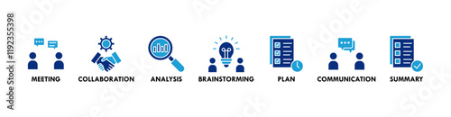 Brief banner web icon vector illustration concept for a briefing of business plan with an icon of meeting, collaboration, analysis, brainstorming, plan, communication, and summary