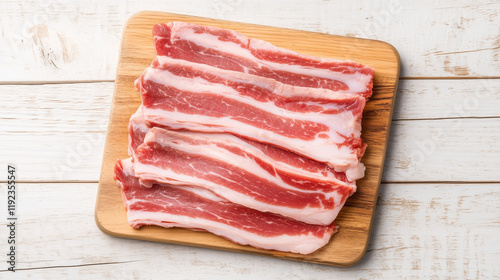 Raw Beef Slices on Wooden B...