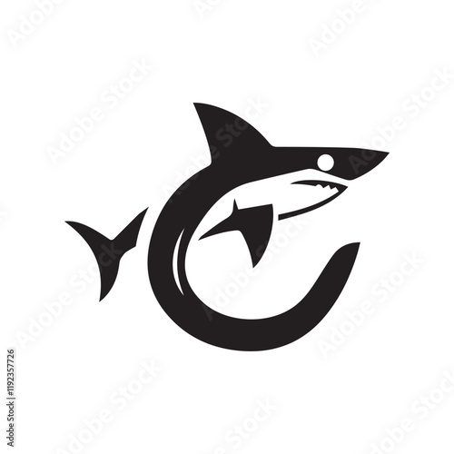 Creative Minimalist Letter C Shark Logo Design Silhouette Vector Illustration