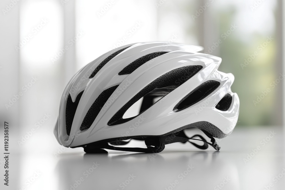 Fototapeta premium White aerodynamic bicycle helmet placed on a clean neutral surface
