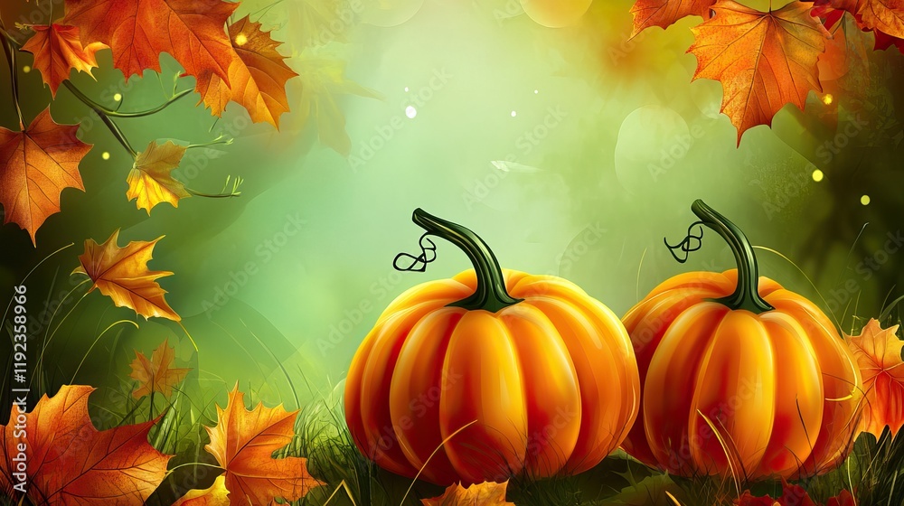 A vibrant autumn scene featuring pumpkins and colorful leaves, evoking seasonal warmth. A vibrant autumn scene featuring pumpkins and colorful leaves, evoking seasonal warmth.