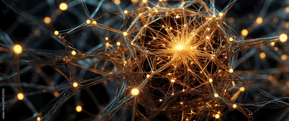 Fototapeta premium A digital representation of a neural network, with interconnected nodes and glowing lights
