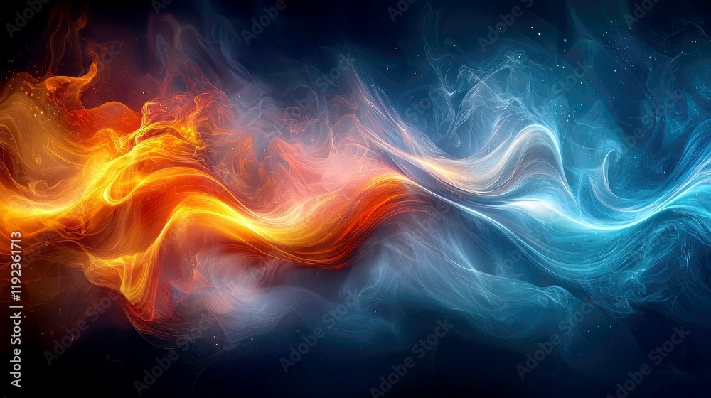 Fiery Abstract: Orange and Blue Cosmic Energy Flow, Digital Fantasy Art Fiery Abstract: Orange and Blue Cosmic Energy Flow, Digital Fantasy Art