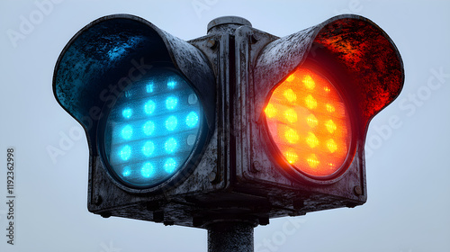 a traffic light with a blue light on it photo