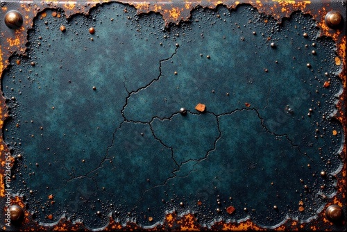 Dark, heavily textured metal plate showing deep gouges and pitting, heavy, retro, pitted photo