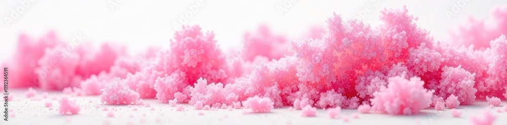 Fototapeta premium Pink spun sugar, fluffy texture, white backdrop, candy, fluffy clouds, food