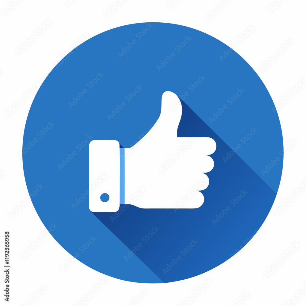 Thumbs-Up Icon in Blue Circle with Long Shadow Thumbs-Up Icon in Blue Circle with Long Shadow