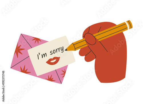 Hand writes a letter with an apology