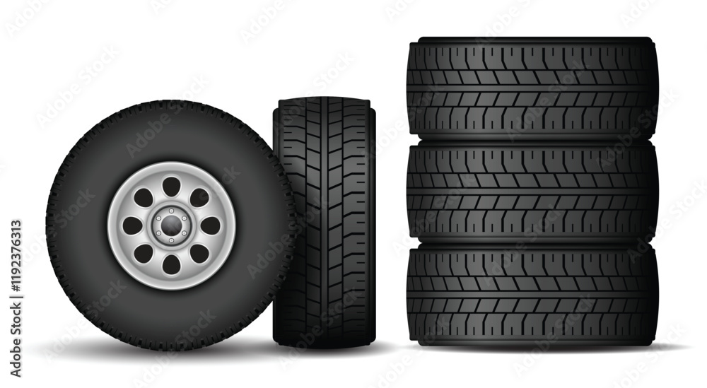 Set illustration of Realistic Car Tire Tread Patterns isolated Set illustration of Realistic Car Tire Tread Patterns isolated