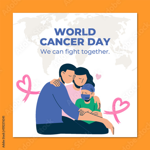 Blue and Pink World Cancer Day Instagram Post