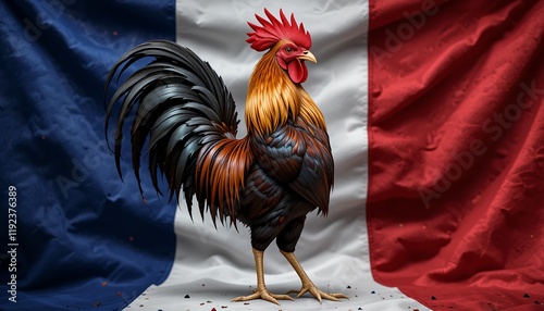 Majestic Rooster Against the French Flag