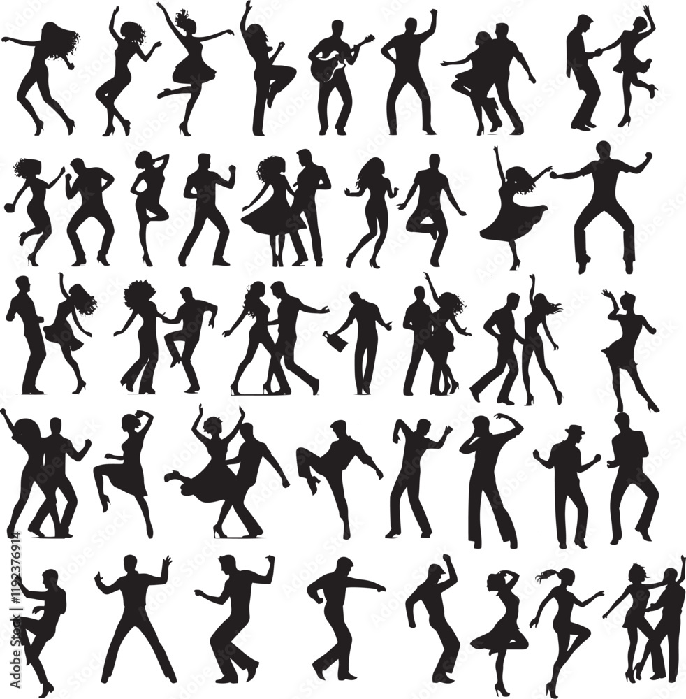 Silhouettes of Dancing People Vector Set with White Background - Party and Dance Graphics Silhouettes of Dancing People Vector Set with White Background - Party and Dance Graphics