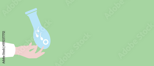 Doctor's hand with IVF test tube, flat vector stock illustration or copy space template as fertility concept