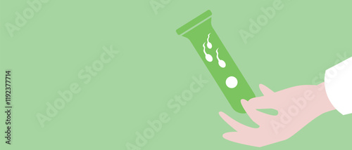 Doctor's hand with ivf test tube, flat vector stock illustration or copy space template as medical care concept