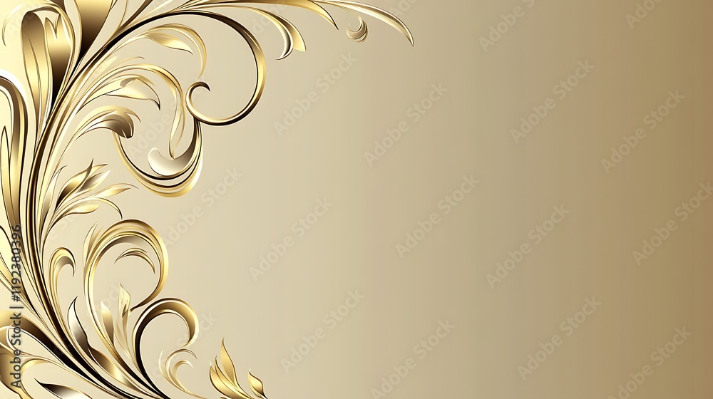 Golden Floral Design On Beige Background Golden Floral Design On Beige Background