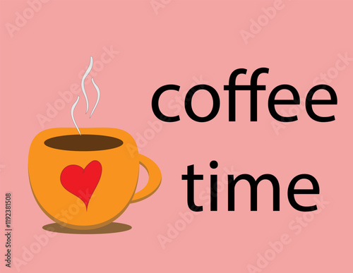 coffee time text mug with heart on pink background, 