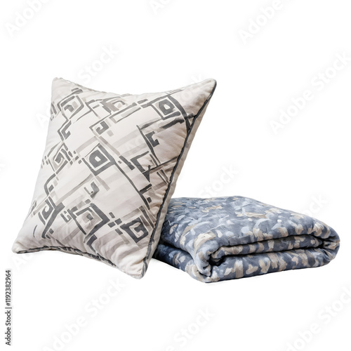 Cozy pillow and blanket isolated on transparent background perfect for showcasing home decor ideas and comfort