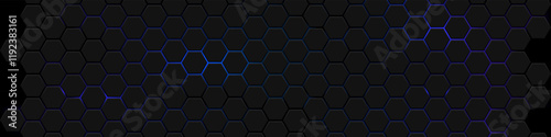 Hexagons honeycomb texture blue neon background, Abstract futuristic technology backdrop banner design, Vector illustration.