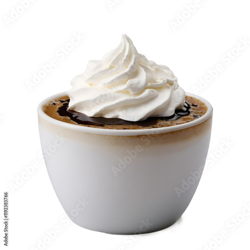 Delicious cup of coffee with cream on top isolated on white background perfect for beverage promotions and blogs