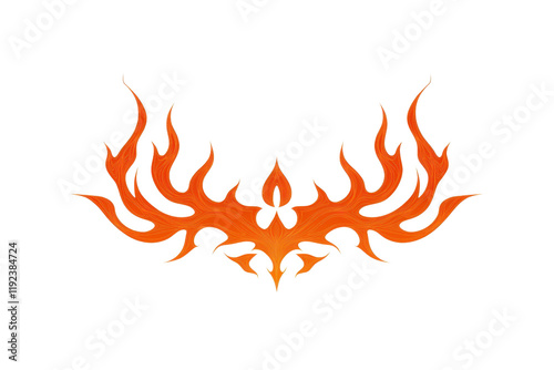 An intricate orange tribal flame tattoo design with symmetrical patterns, evoking sense of power and energy. design features sharp, flowing lines that create dynamic and bold appearance photo