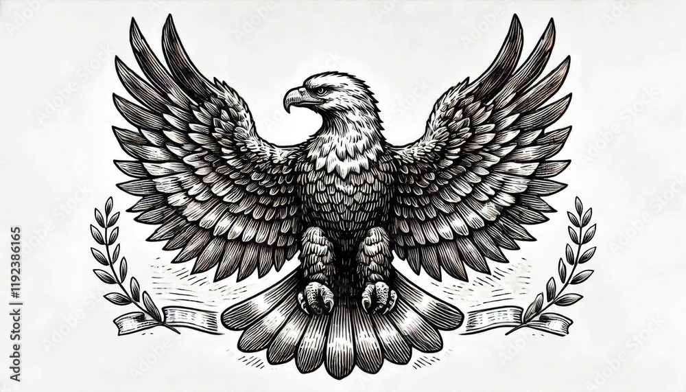Obraz premium black and white American bold eagle engraving style. with old engraving sketch style.