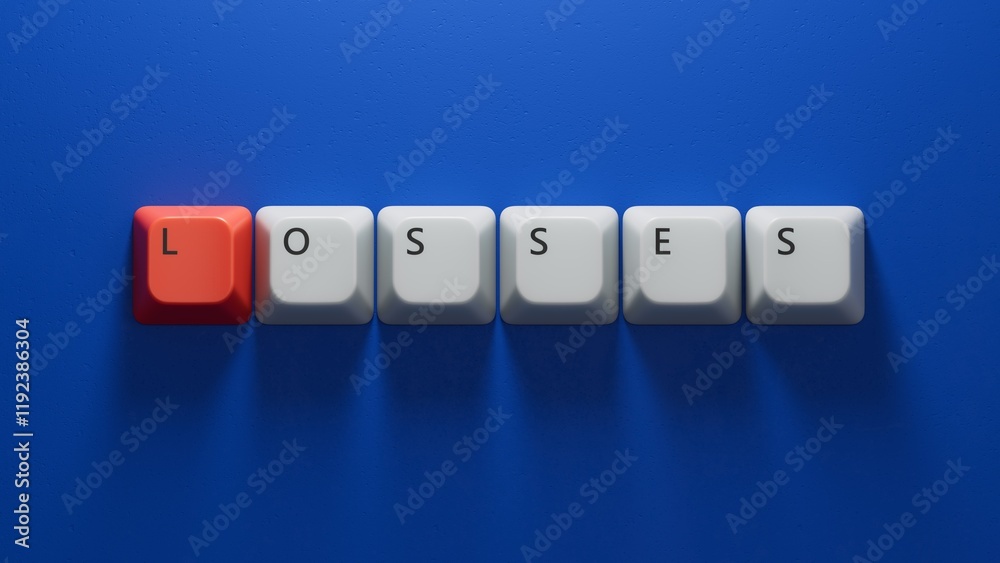 Computer keyboard keys with LOSSES word on wooden table. Financial loss busines concept. Memory loss demetia mental health concept.Business Concept.3D rendering on blue background. Computer keyboard keys with LOSSES word on wooden table. Financial loss busines concept. Memory loss demetia mental health concept.Business Concept.3D rendering on blue background.