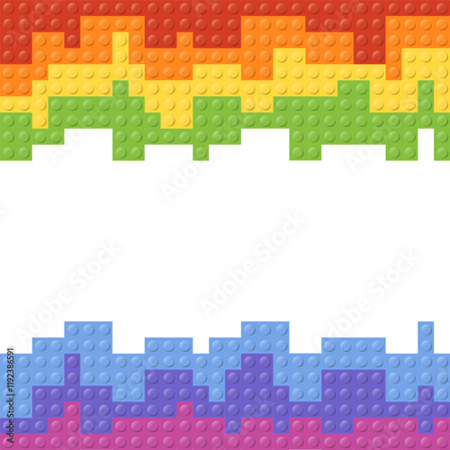 A vibrant and colorful border made of blocks with a spacious white background