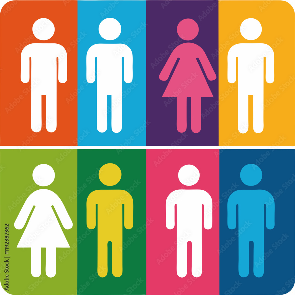 Colorful Male and Female Restroom Icons in Split Design Colorful Male and Female Restroom Icons in Split Design