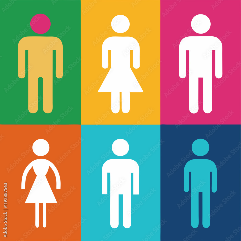 Colorful Male and Female Restroom Icons in Split Design Colorful Male and Female Restroom Icons in Split Design