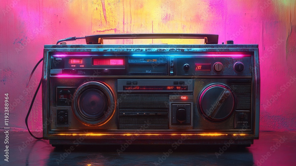 Fototapeta premium Retro Boombox: Neon Nights