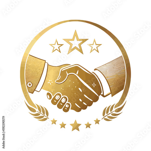 A logo of hands clenching together and shaking hands gold color vector art illustration