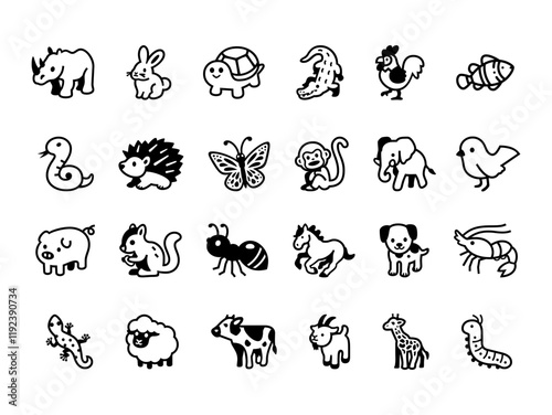 Animal icon set in outline style