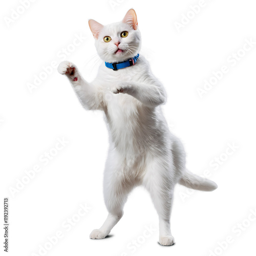 Funny White Cat Playfully Pointing at Something Unseen Capturing a Moment of Curiosity and Humor