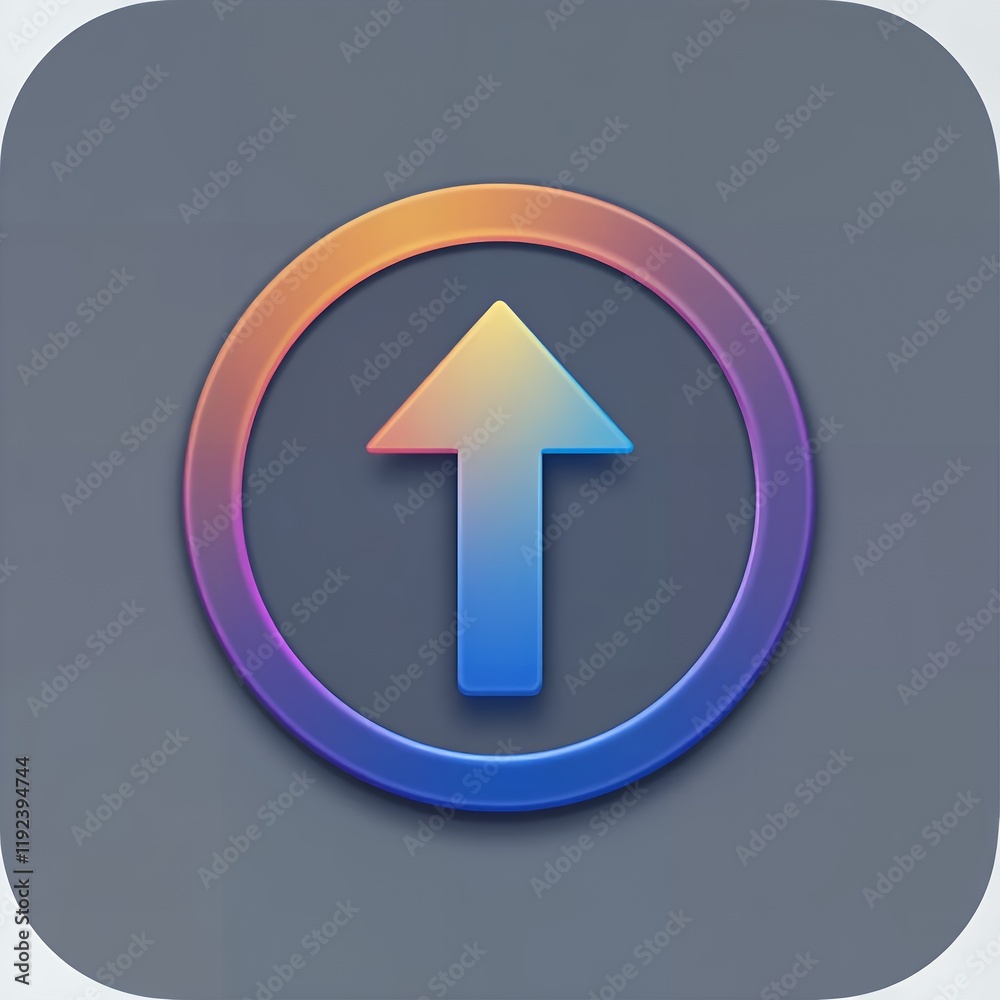 Colorful 3D Upward Arrow Icon on a Gray Background Colorful 3D Upward Arrow Icon on a Gray Background