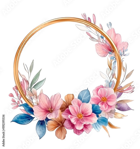 Elegant Floral Arrangement With Pink Flowers And Golden Circle photo