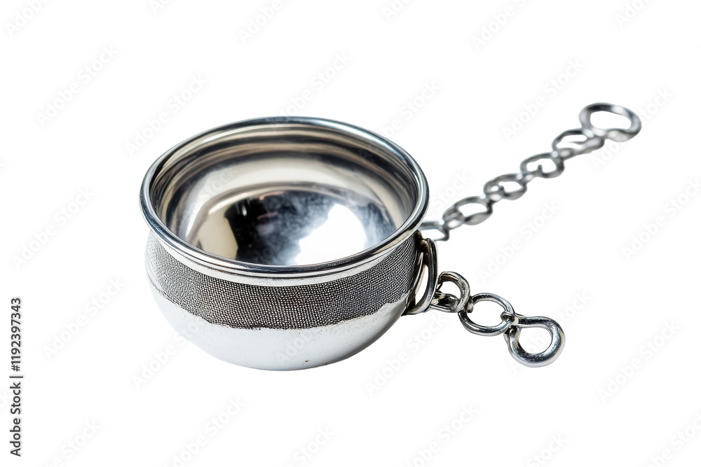 An elegant silver tea infuser resting on a smooth surface, ready for brewing a delightful tea blend An elegant silver tea infuser resting on a smooth surface, ready for brewing a delightful tea blend