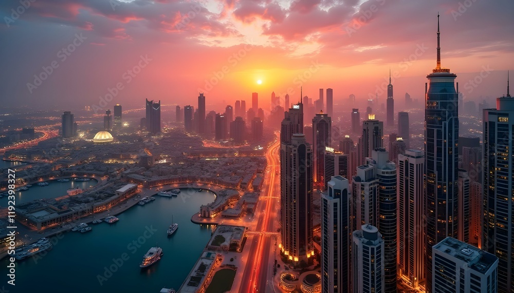 Fototapeta premium city skyline at sunset