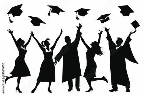 Graduation Celebration. Illustration of a group of graduates tossing their caps in celebration of graduation.