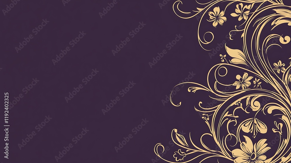 Elegant Gold Floral Design on Purple Background Elegant Gold Floral Design on Purple Background