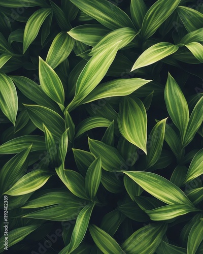 Wallpaper Mural Lush Green Leaves with Subtle Yellow Stripes, Botanical Background Texture Torontodigital.ca